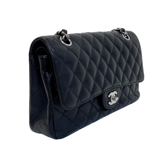 CHANEL Classic Flap Black Caviar Leather Quilted Flap Shoulder Bag With Gold Hardware, With Authenticity Card