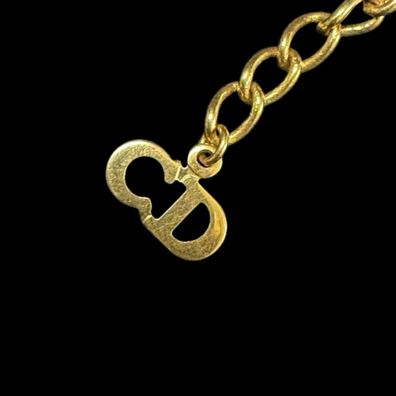DIOR Classic CD Logo Letter Pendant Necklace Gold Tone Hardware