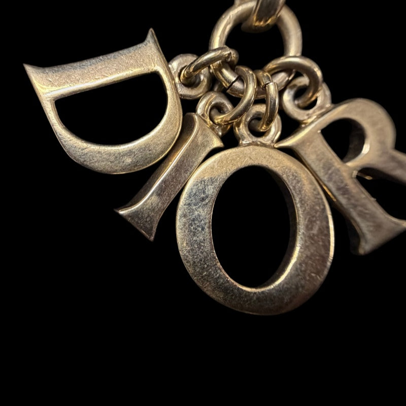 DIOR Vintage Full Dior Logo Letter Pendant Necklace Gold Tone Hardware