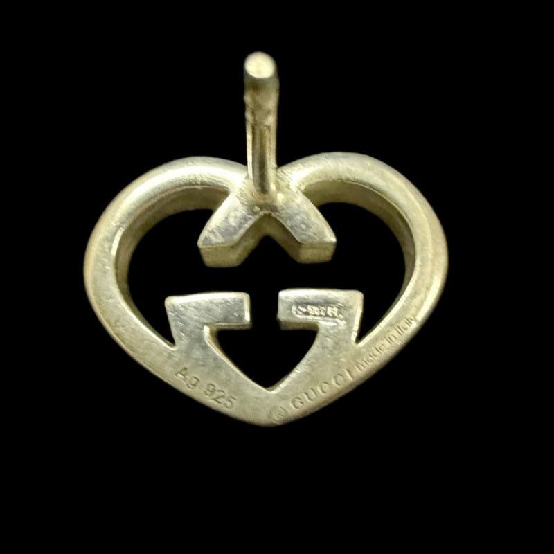 GUCCI Heart Shape Interlocking G Cutout Stud Earrings Silver Tone Hardware