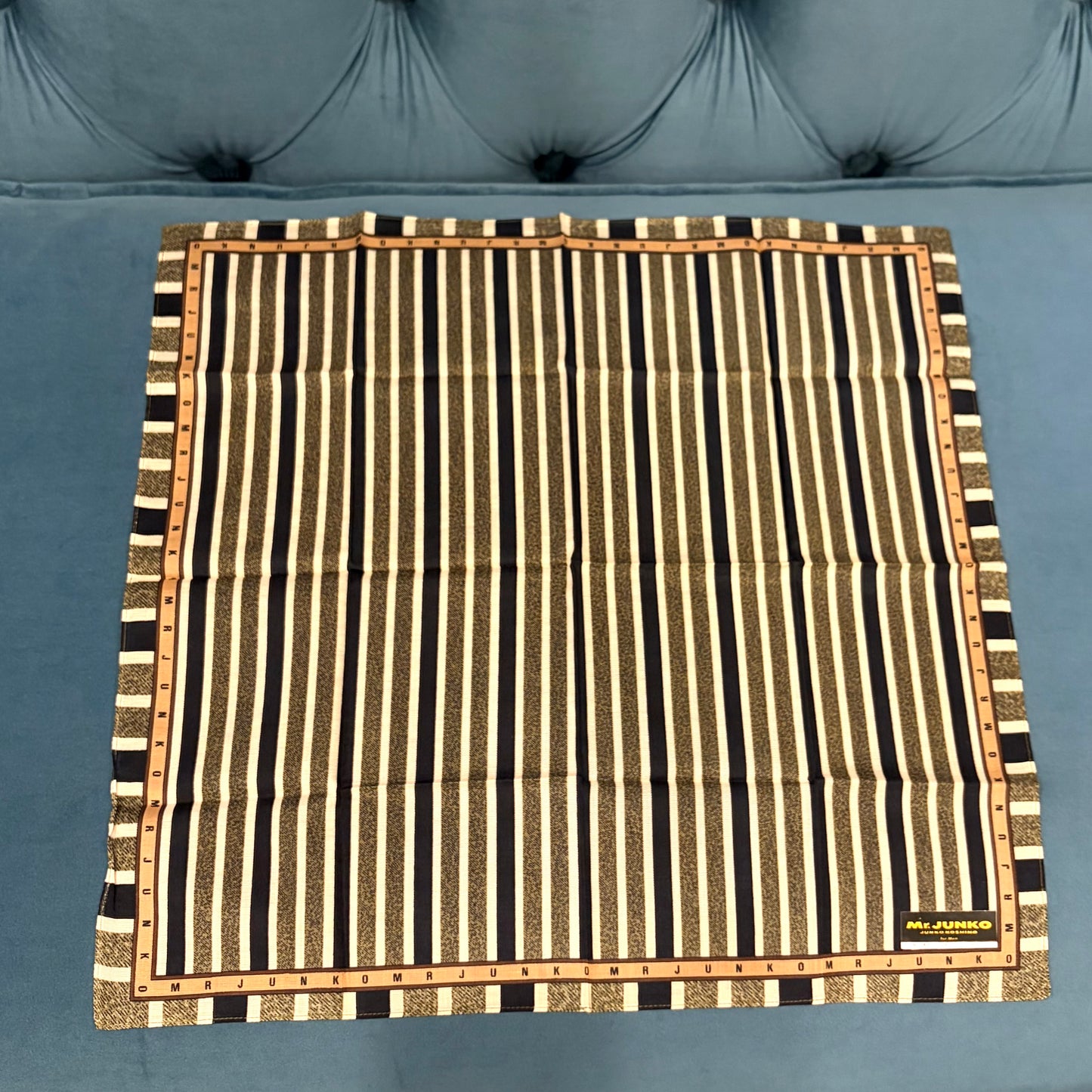M.JUNKO Striped Silk Scarf Navy Beige JUNKO KOSHINO