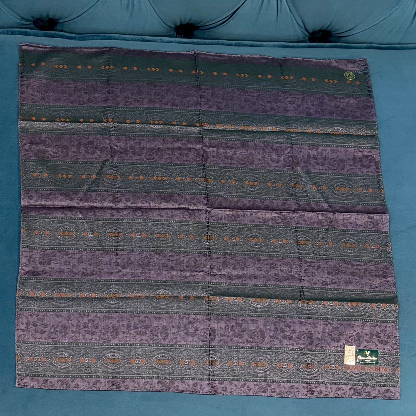 GIOVANNI VALENTINO Paisley Jacquard Silk Scarf Purple/Green
