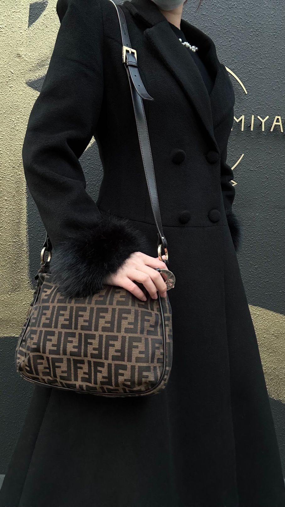 FENDI Zucchia Canvas Shoulder Bag, Brown, Gold Hardware, FENDI Monogram Canvas Crossbody Bag