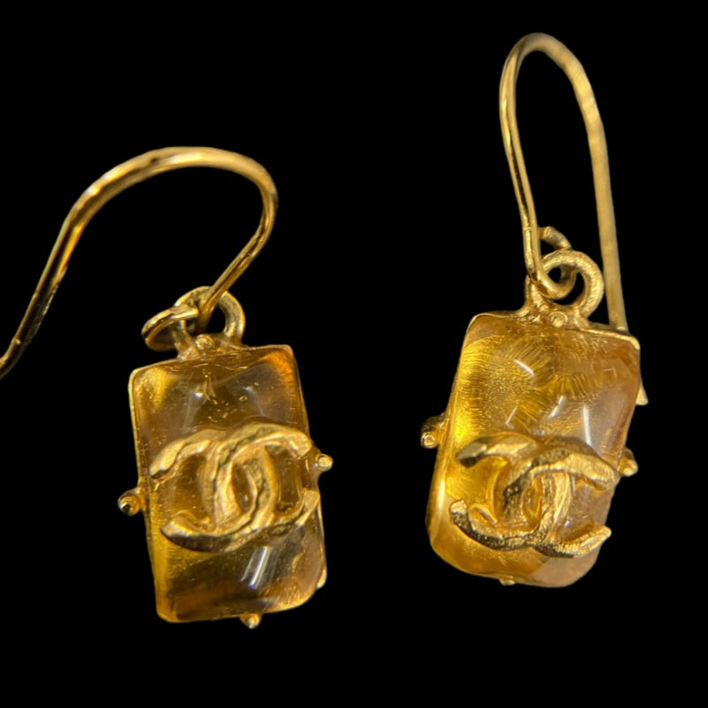 CHANEL earrings, brown stone, gold-tone alloy hardware