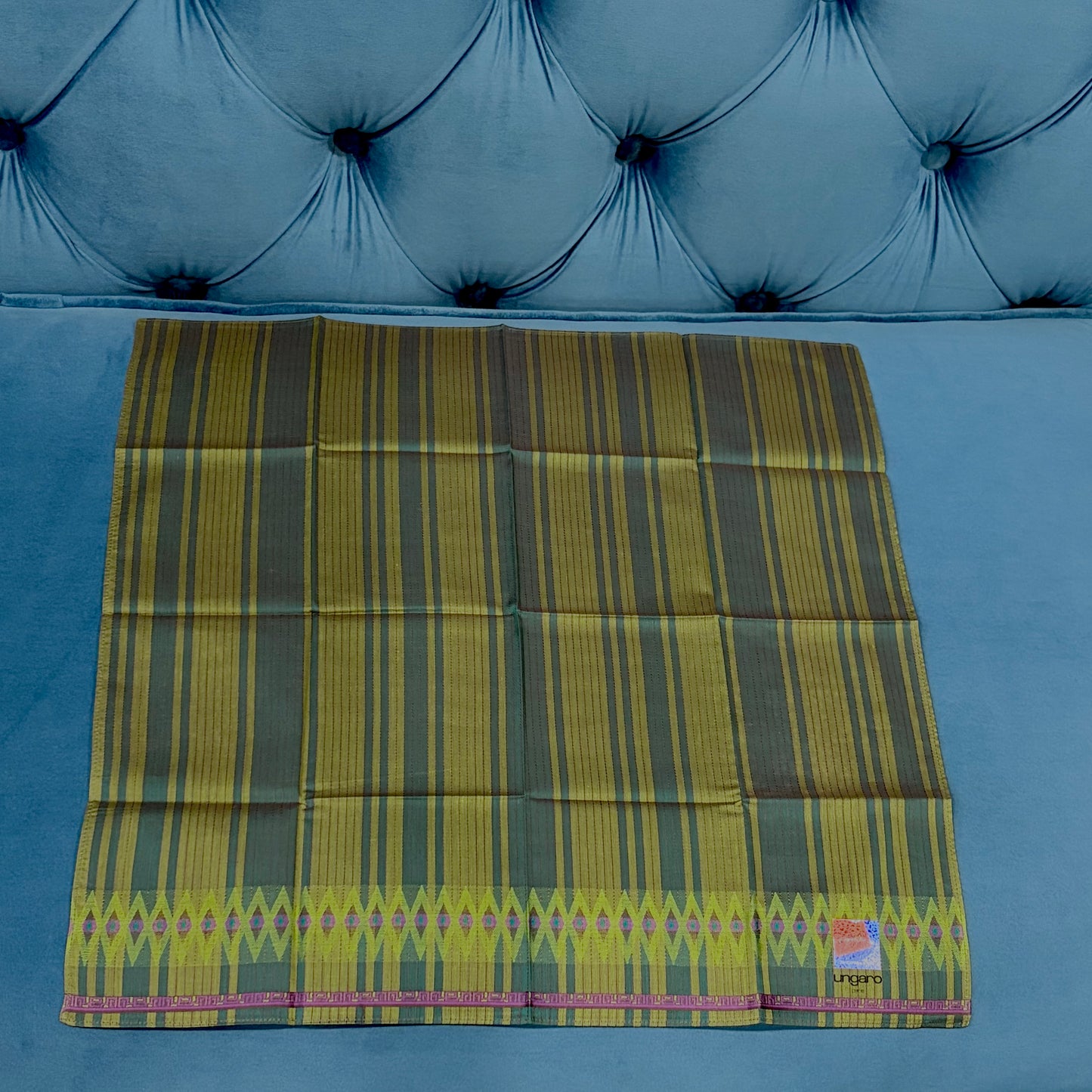 EMANUEL UNGARO Green Striped Diamond Pattern Silk Scarf