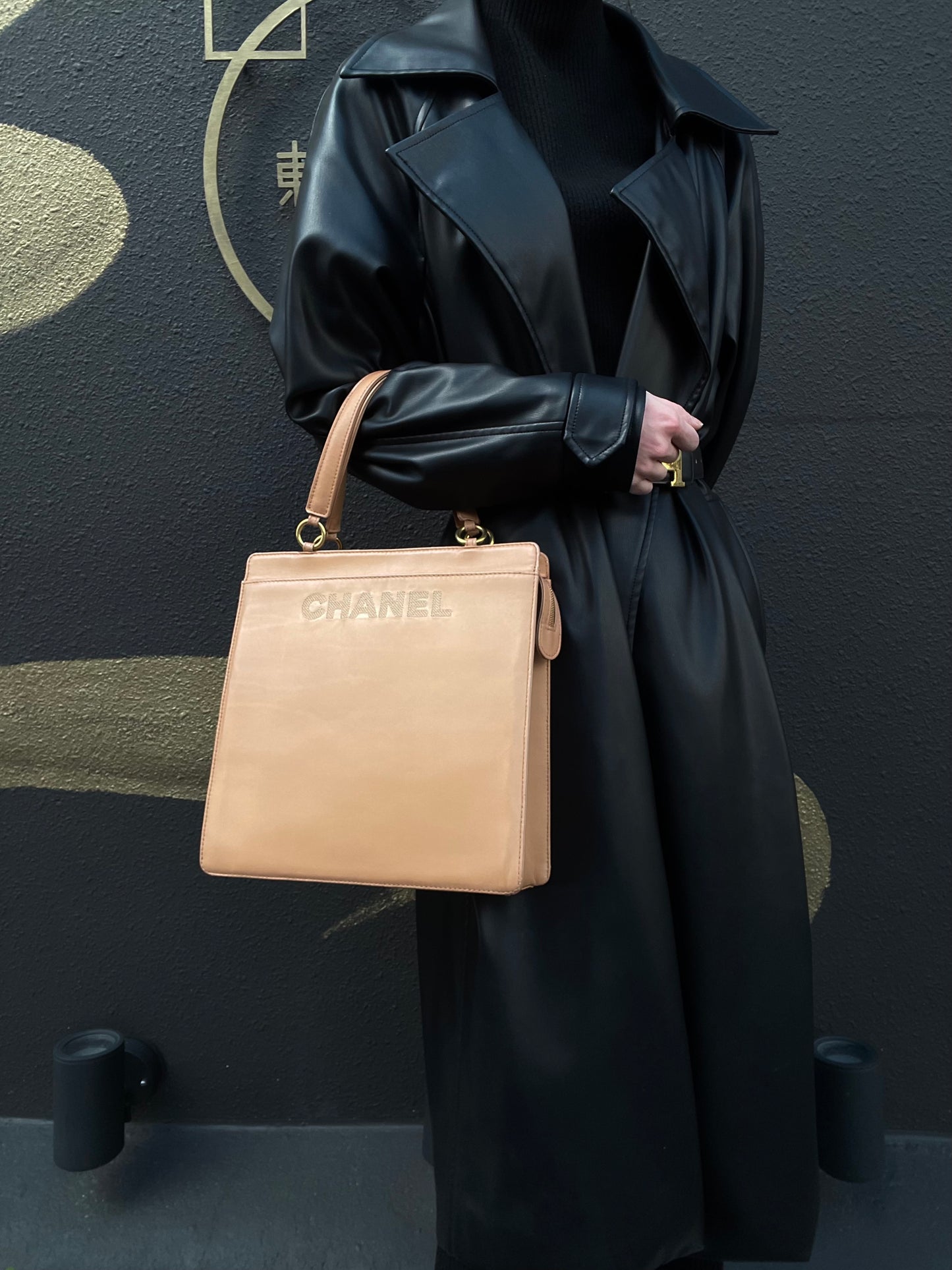 CHANEL Brown Lambskin Tote Shoulder Handbag with Guarantee Card