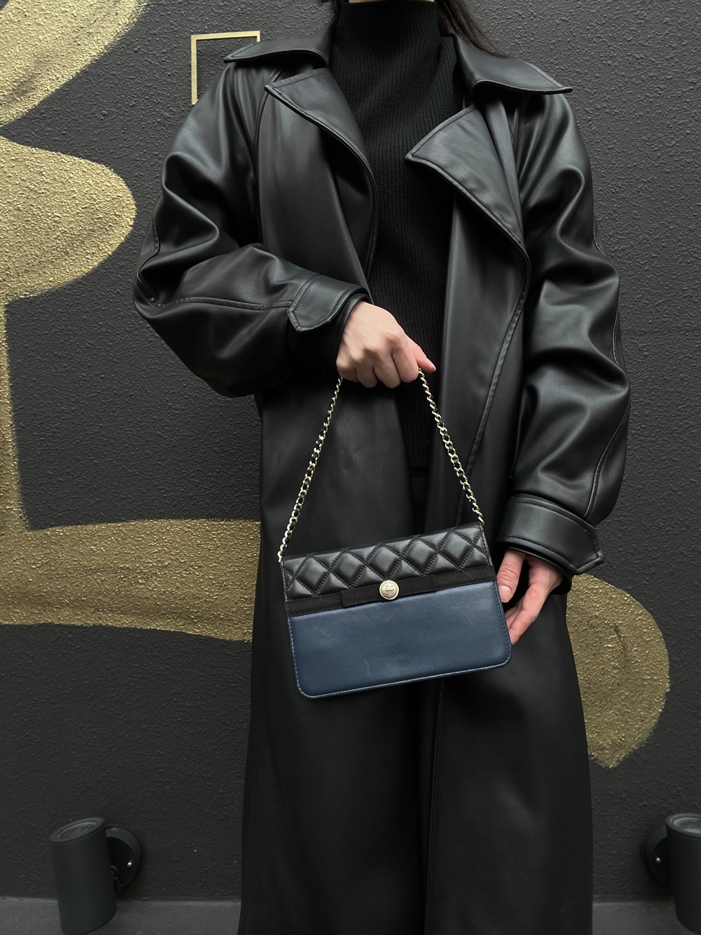 CHANEL Navy x Black Matelasse Chain Shoulder Bag