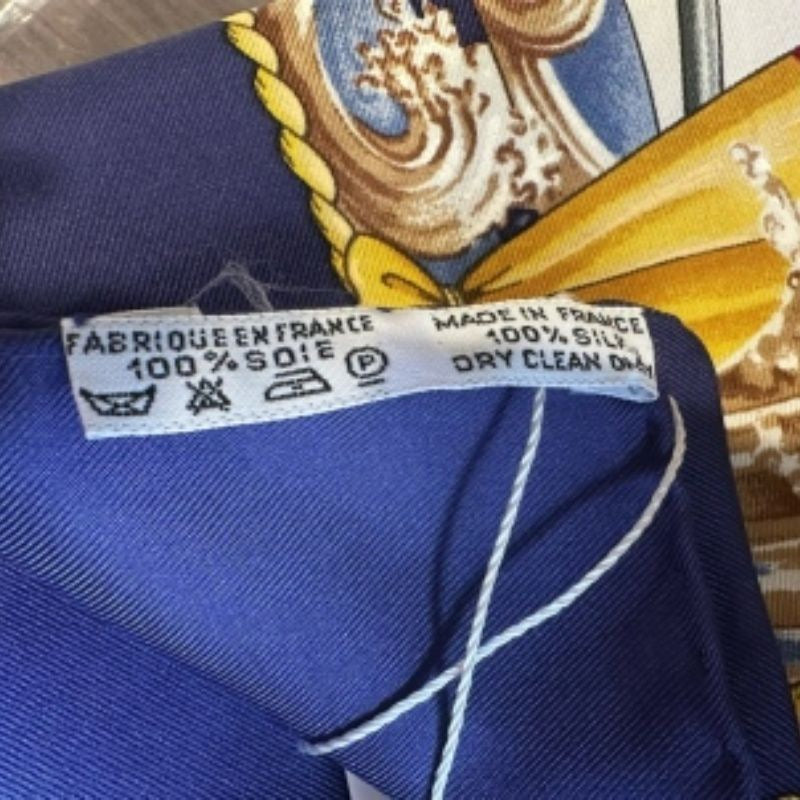 HERMES, Hermes, Scarf, With tag, Blue, Hermes silk scarf, dark blue sailboat pattern