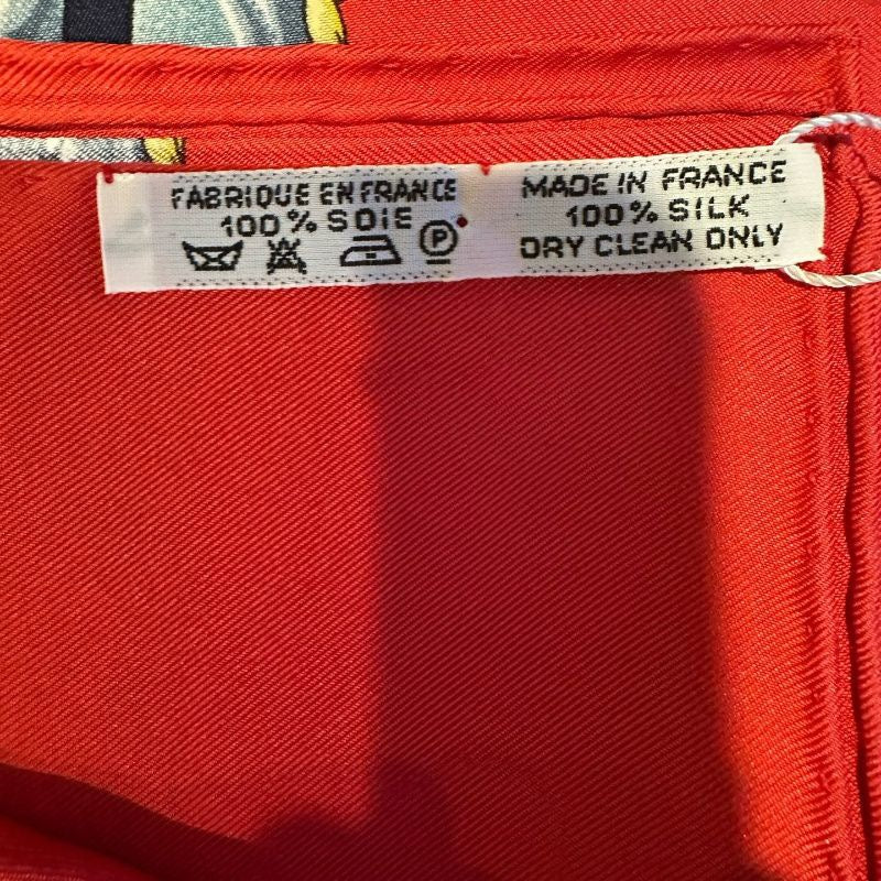 HERMES, Hermes, Scarf, Red, With tag, Red, Sea, Hermes silk scarf, red sailboat pattern