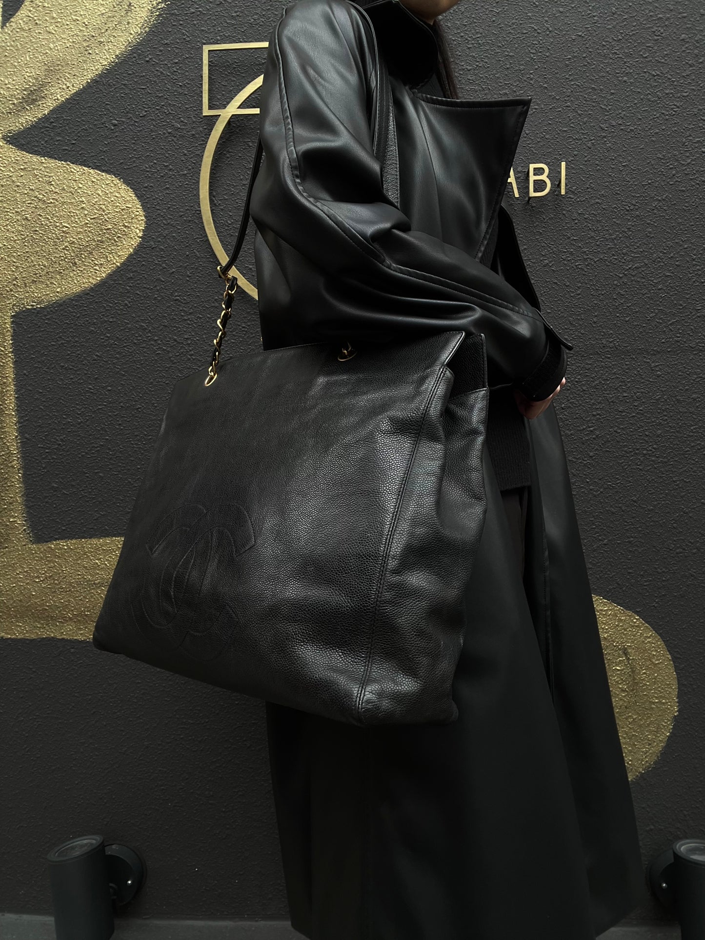 CHANEL Coco Mark Tote Bag, Caviar Skin, Black with Gold-Tone Hardware