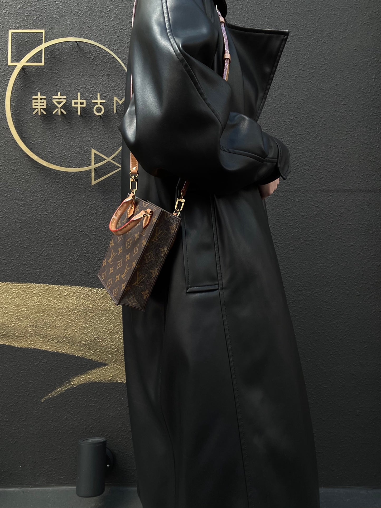 LOUIS VUITTON Sac Plat BB Monogram Handbag, Brown, with Shoulder Strap