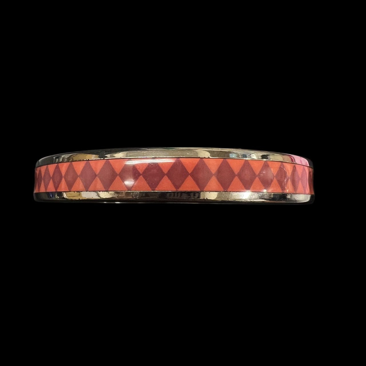 HERMES Bangle, Silver Color, Red, Orange-Red Diamond PatternE
