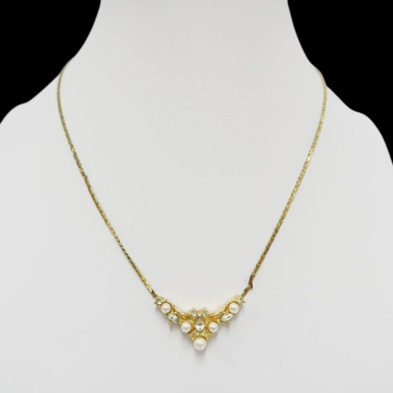 DIOR Necklace, Pearl, Gold-Tone Pearl & Crystal Necklace, Alloy