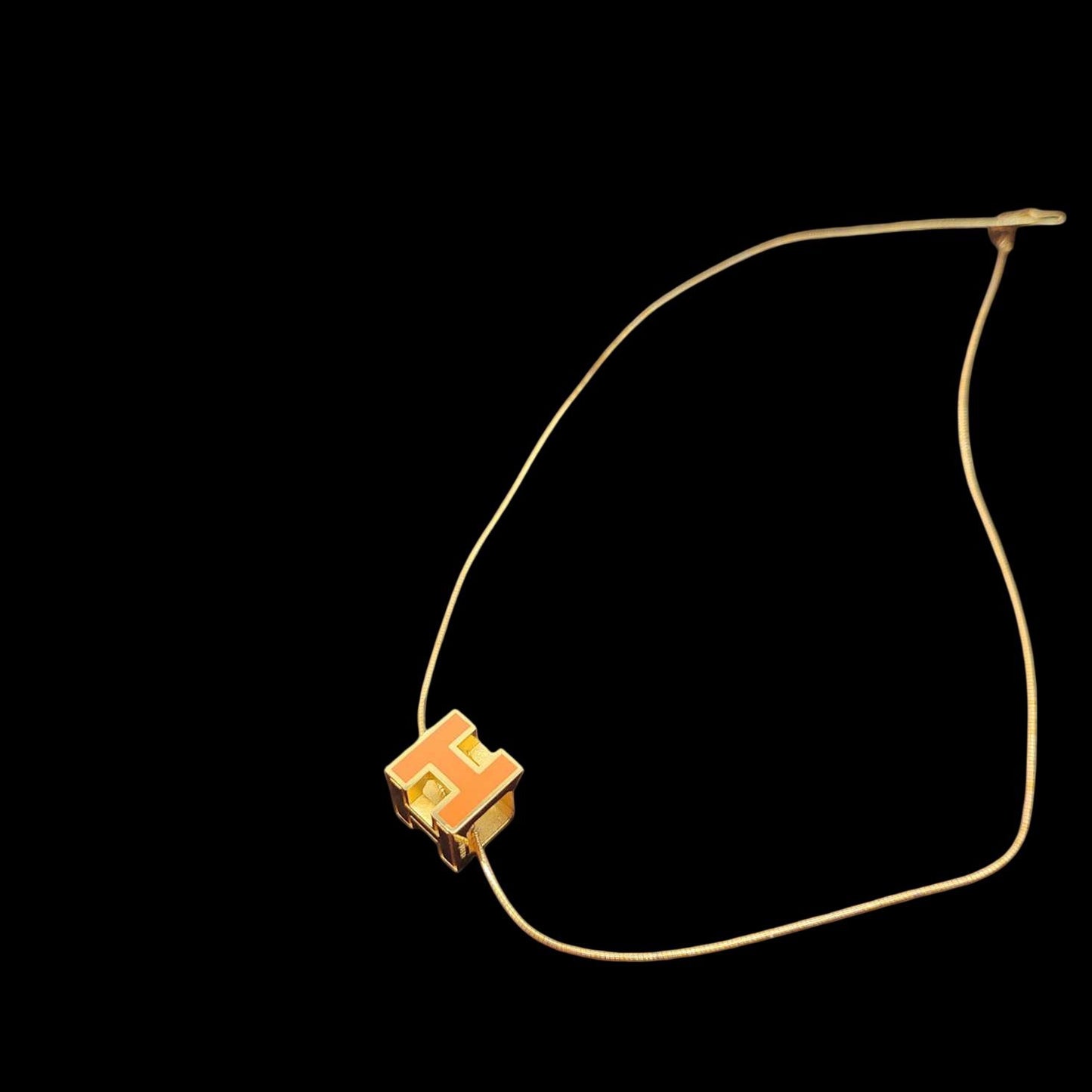 Hermes Necklace, Orange H Pendant, With Box, Rank C, No Black