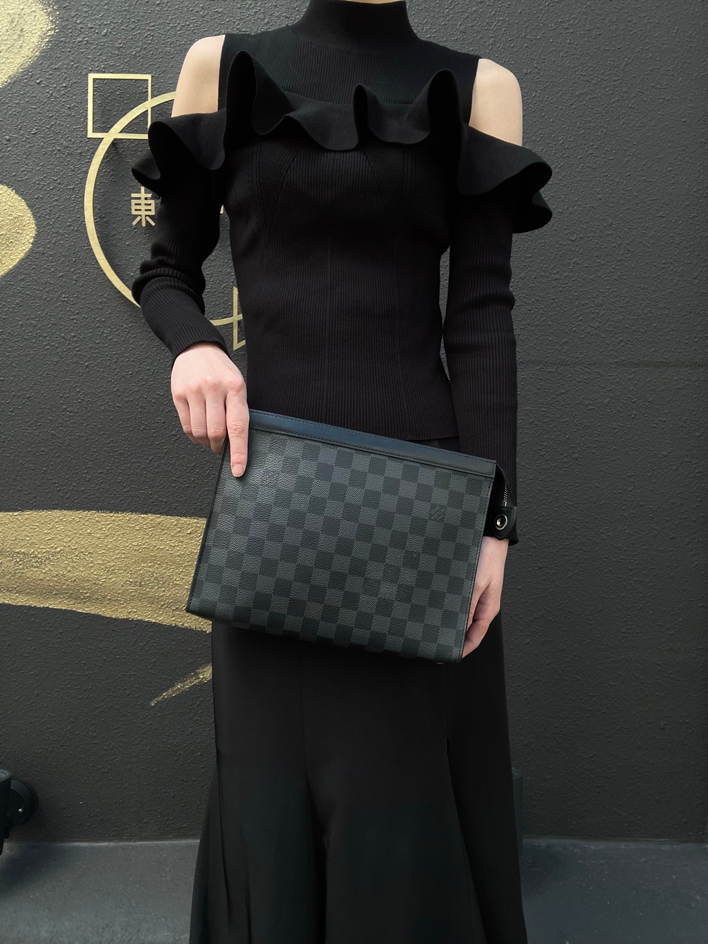 LOUIS VUITTON Pochette Toilette, Second Bag, Pouch, Monogram, Brown, Damier Ebene PVC, Toiletry Pouch, Clutch