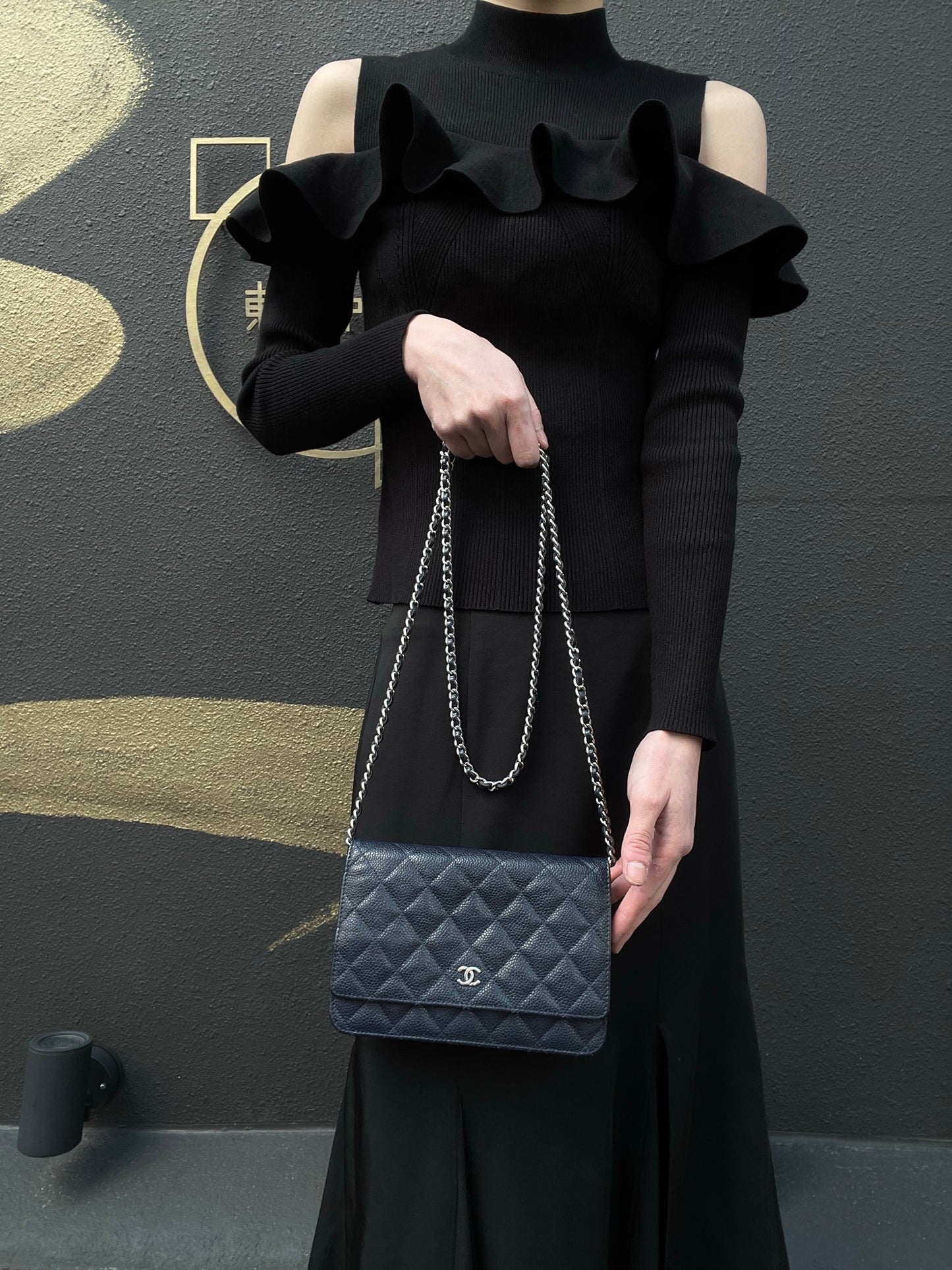 CHANEL Quilted WOC Shoulder Bag, Caviar Leather, Navy, Silver-Tone Hardware, With Guarantee Card