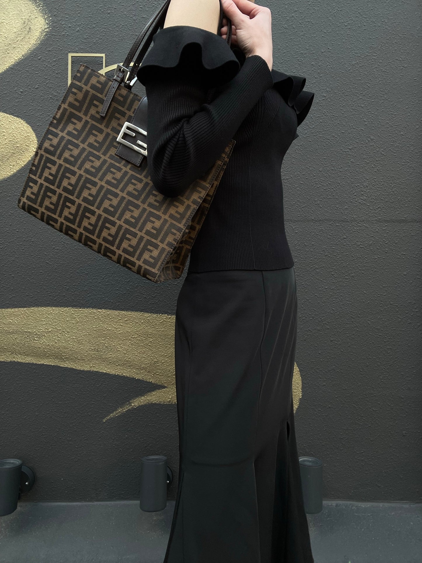 FENDI Zucca Tote Bag, Canvas Brown with Silver Hardware