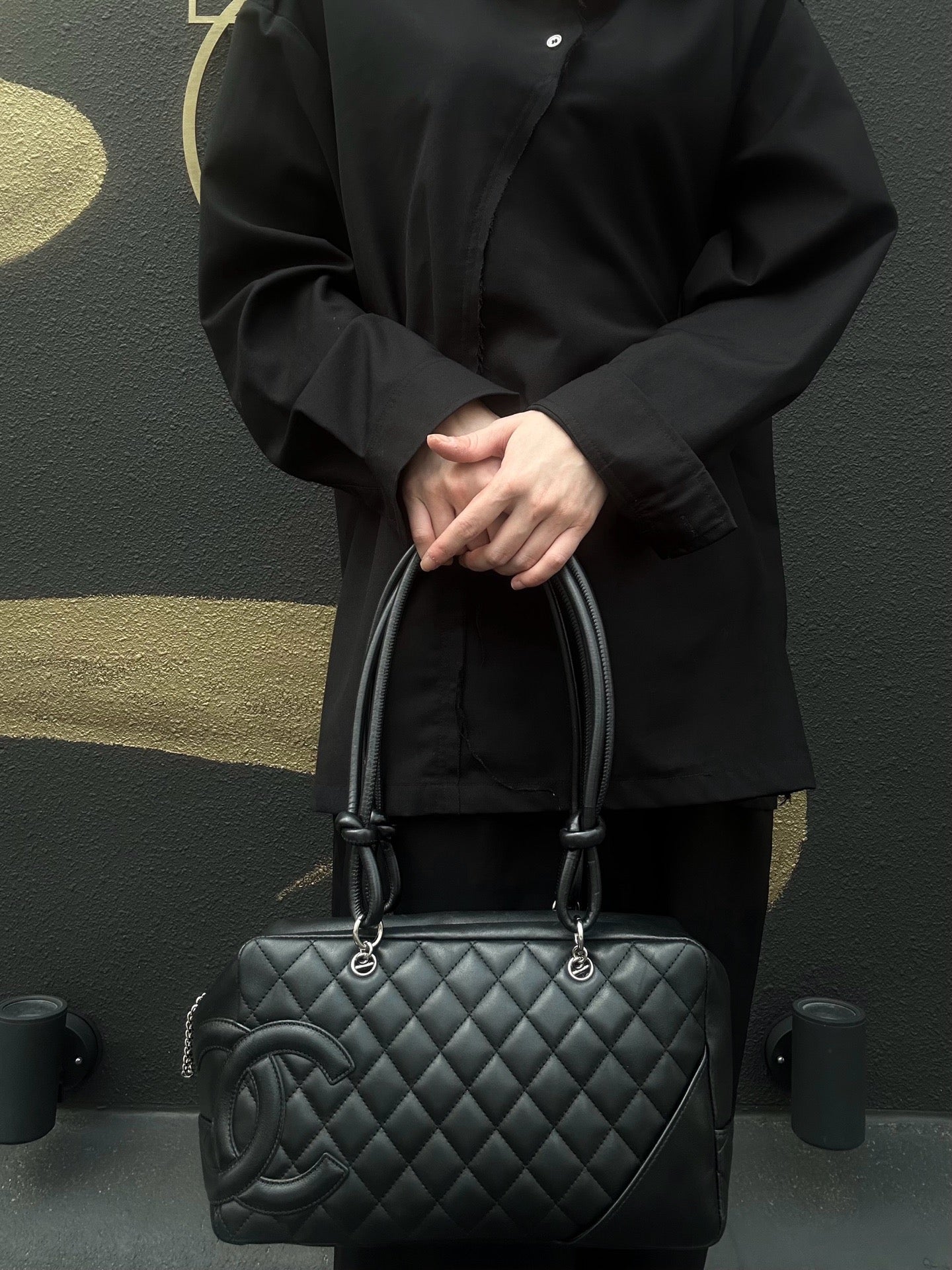 CHANEL Cambon Line Handbag Black CHANEL Black Lambskin Cambon Underarm Bag