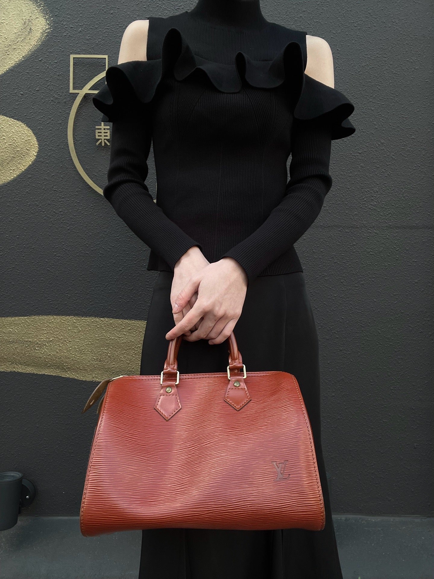 LOUIS VUITTON Speedy 25 Epi Leather Handbag, Brown, with Padlock