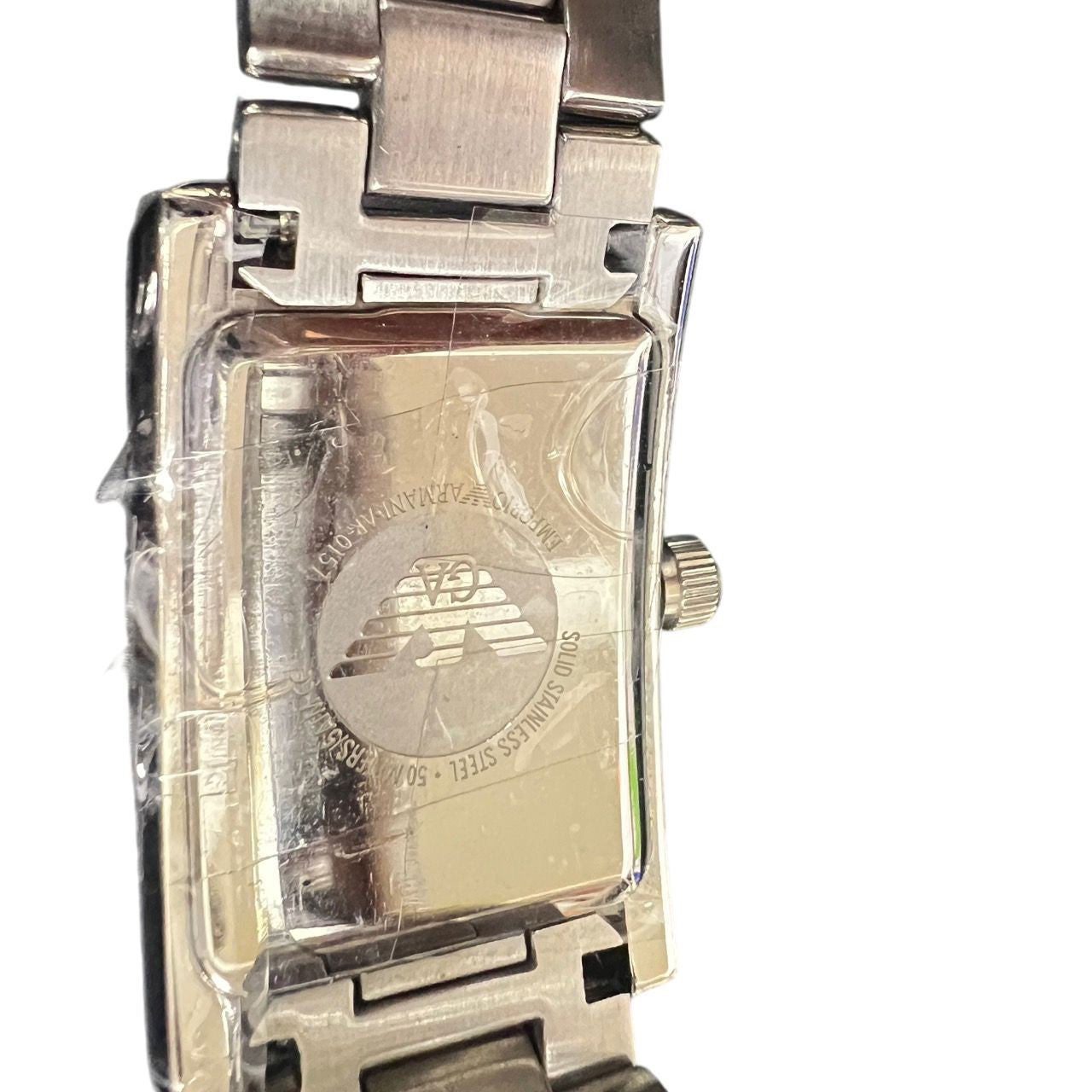 ARMANI Ladies' watch Silver tone Black dial With box and extra links Model: AR-0157 Stainless steel / Stainless steel Quartz movement Black dial Stains inside glass, not working (No operation guarantee)