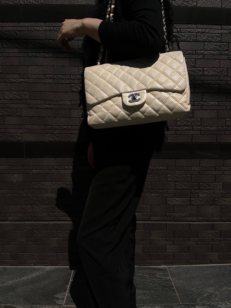 Chanel Perforated Classic Flap Crossbody Bag in White Lambskin