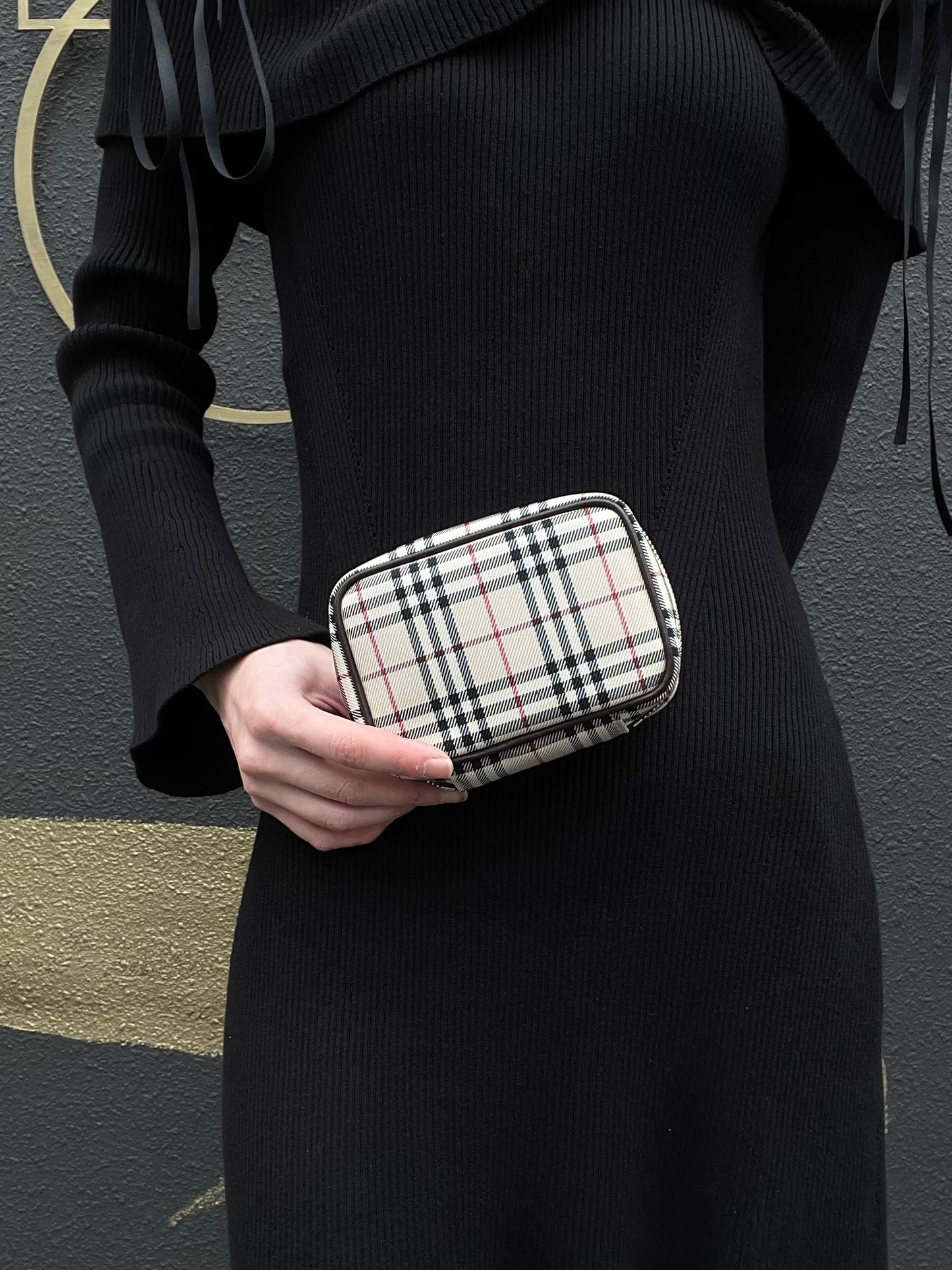 BURBERRY Nova Check Pouch, Beige, Stripe PVC