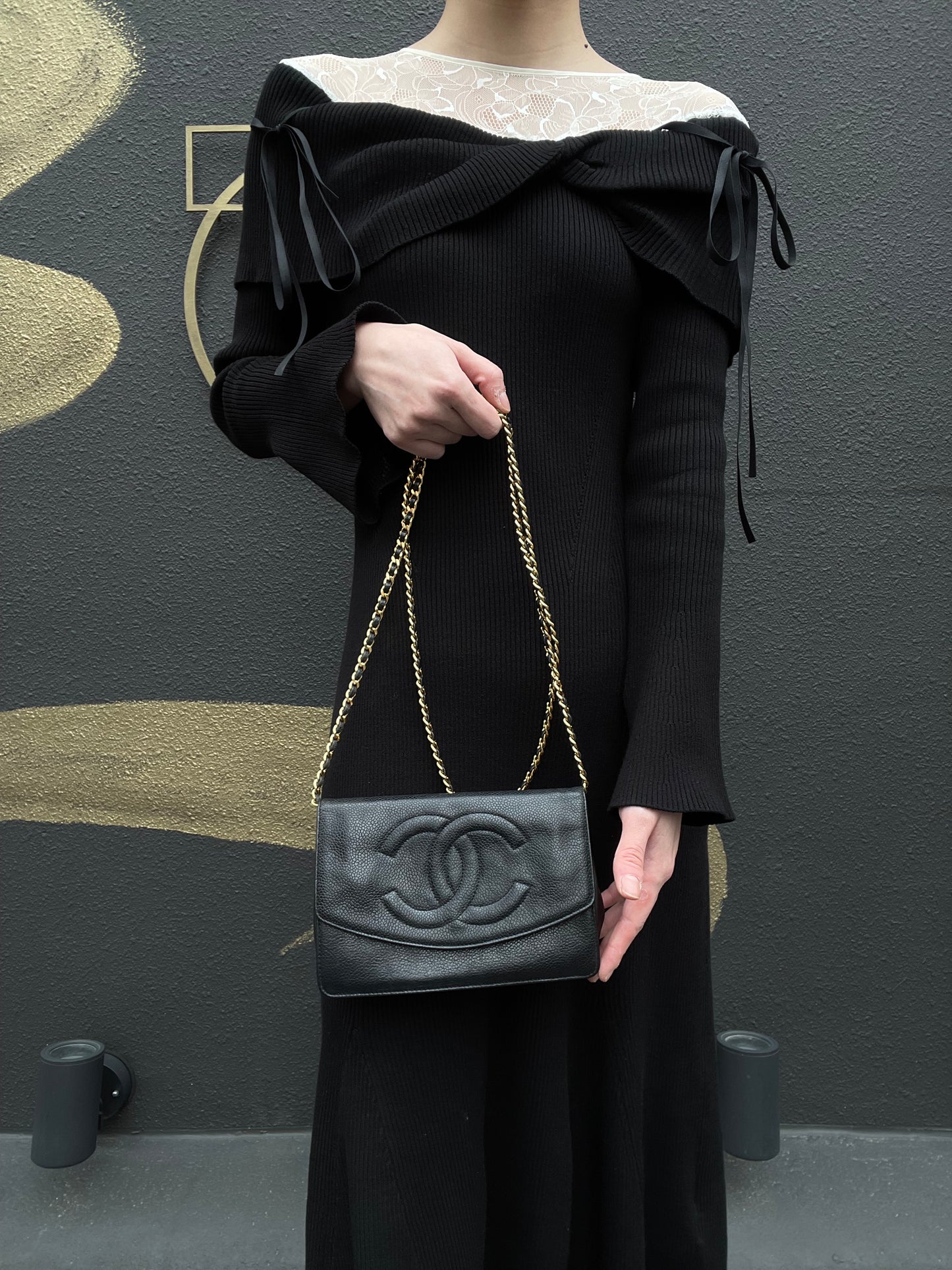 Chanel Flap Crossbody Shoulder Bag, Black Caviar Leather, Gold-Tone Hardware, Classic Luxury Handbag