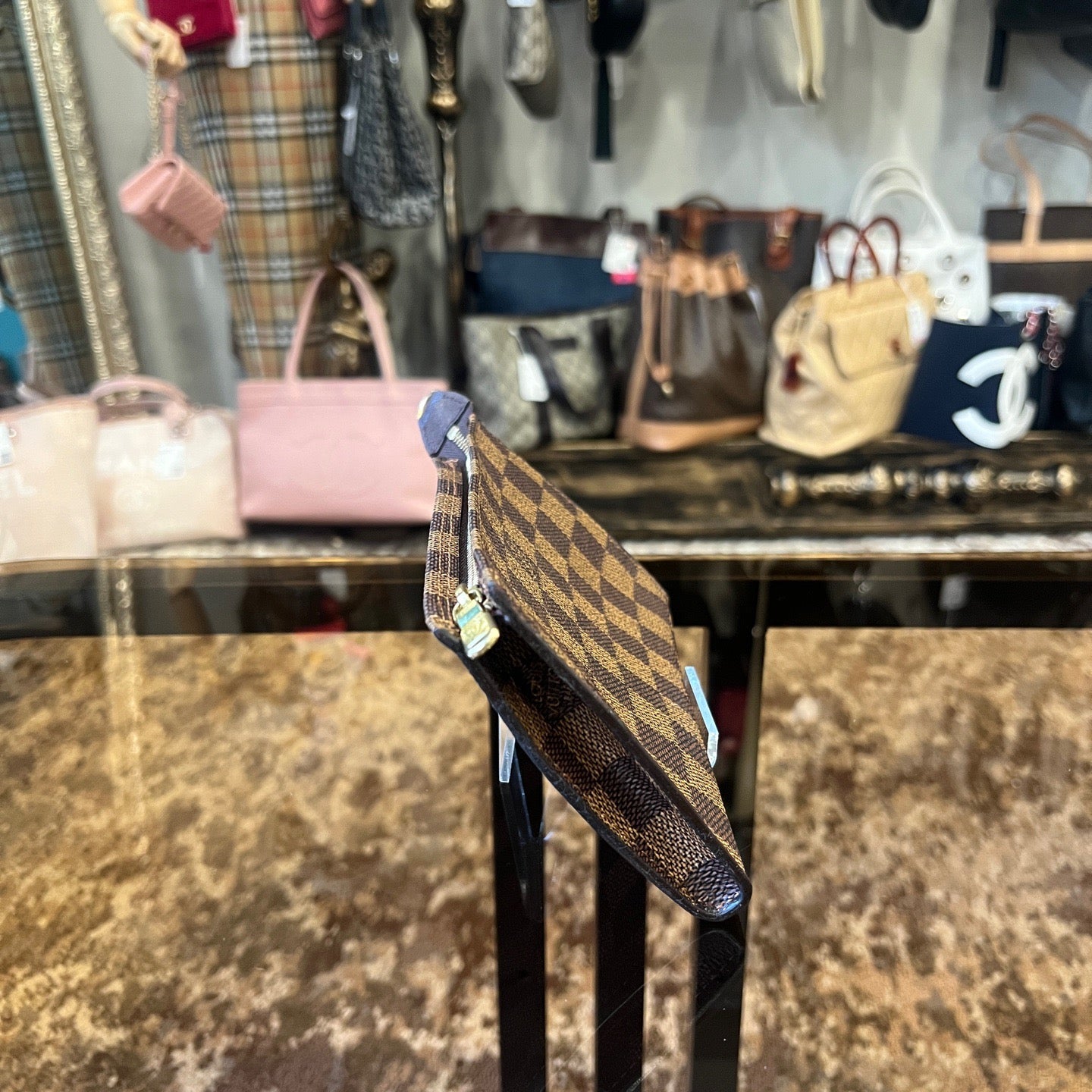 LOUIS VUITTON Damier Ebene Coated Canvas Pouch