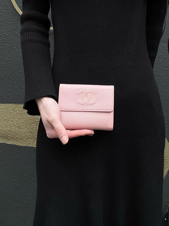 CHANEL Pink Bifold Wallet, Caviar Leather, with Original Box