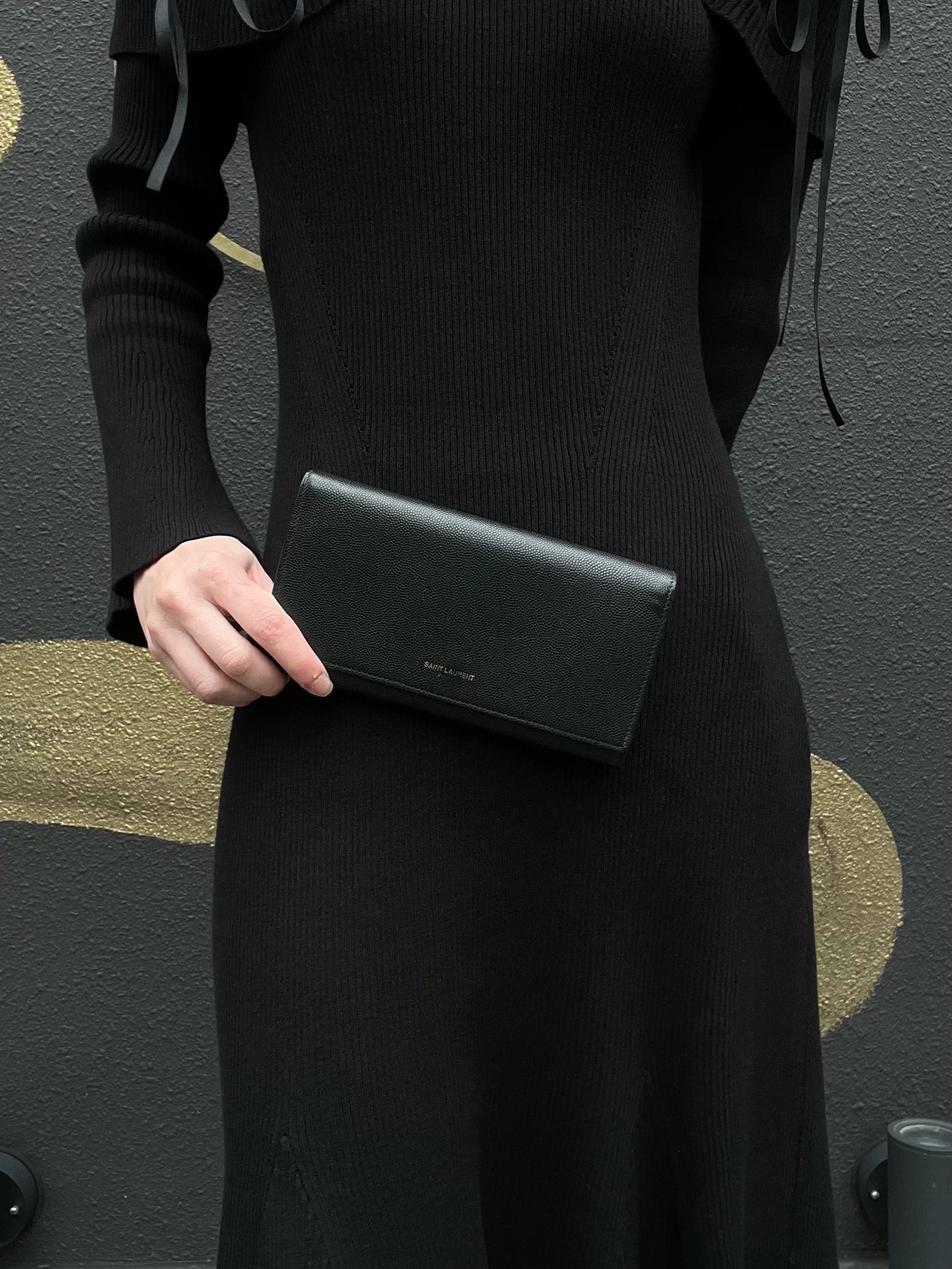 YSL, Saint Laurent, long wallet, leather, black, cowhide