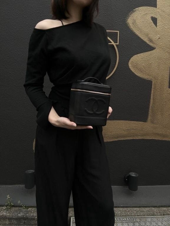 Chanel Coco Mark Caviar Vanity Bag Black with Gold Hardware