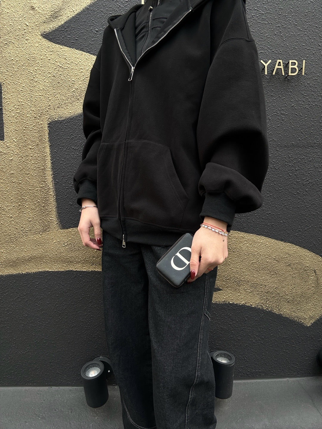 DIOR Accessory Pouch, Black Leather with Gold-Tone CD Hardware