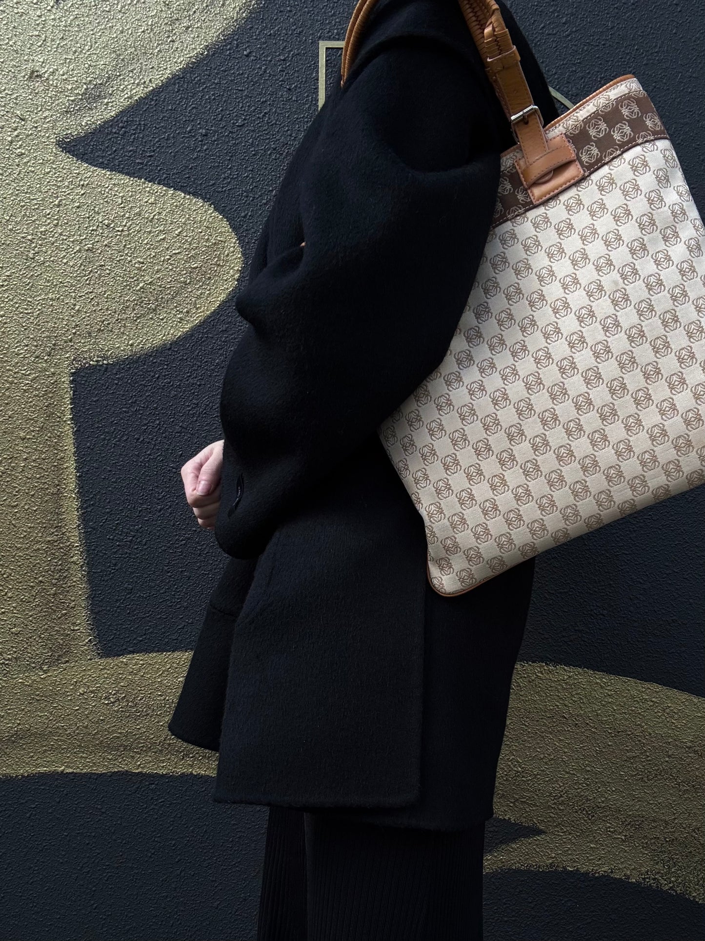 LOEWE Tote Bag, Canvas, Beige, Beige Monogram, Canvas Tote Shoulder Bag