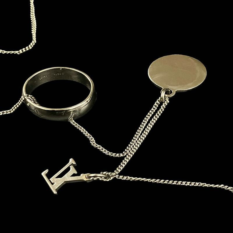 LOUIS VUITTON Monogram Ring Necklace, Silver-Tone Hardware, with Box and Dust Bag, LV Silver Alloy Logo Necklace