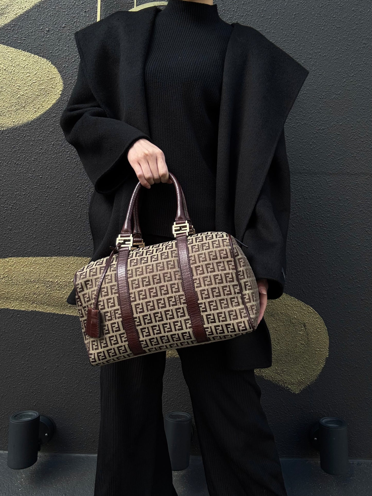 FENDI Mini Boston Bag, Brown, with Dust Bag