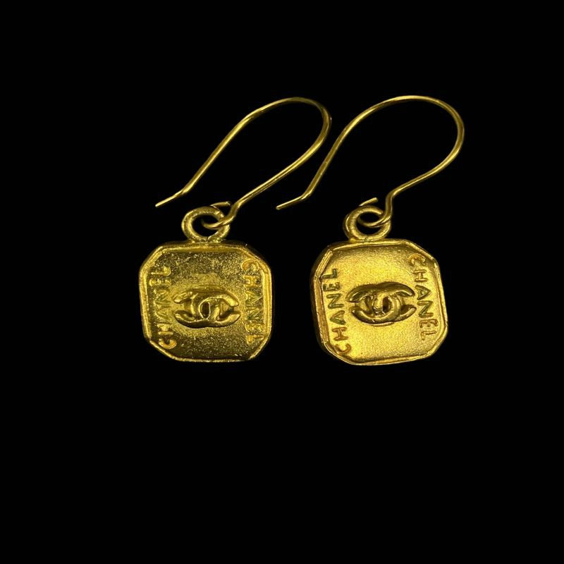 CHANEL Earrings, Gold-Tone Hardware, with Box, CHANEL Gold Alloy Drop Earrings