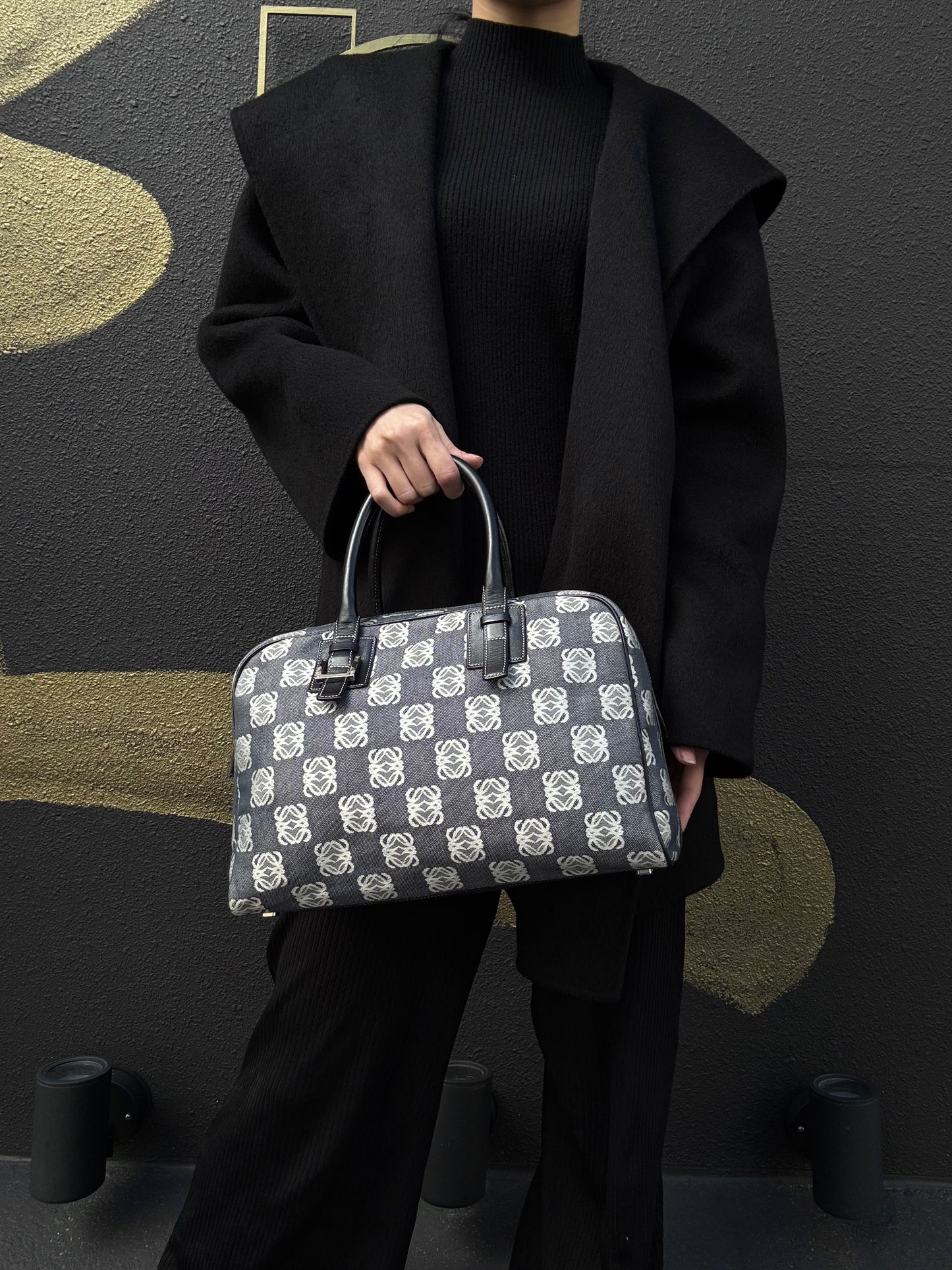 LOEWE Gray Anagram Canvas Handbag (With Dust Bag)