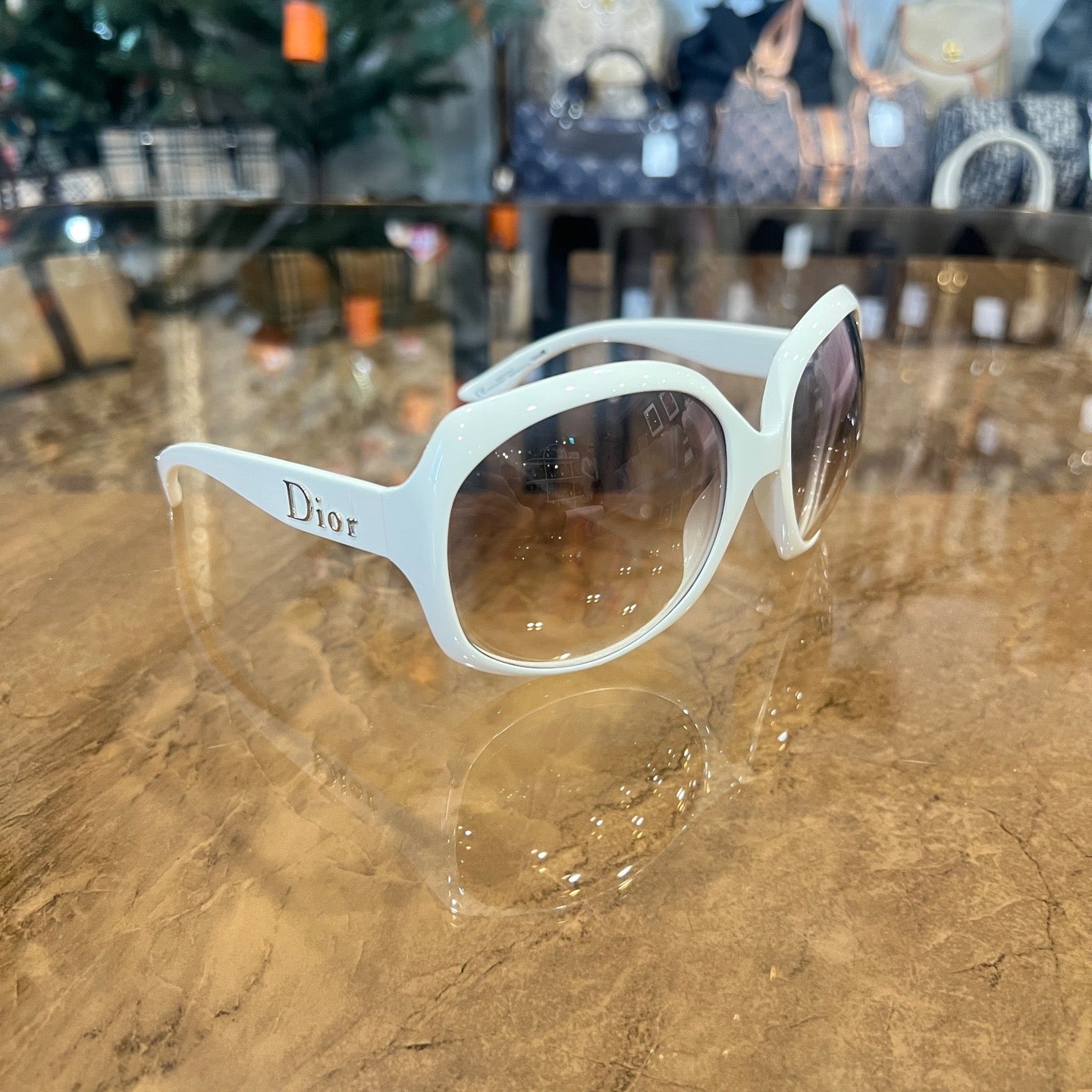 DIOR Sunglasses, White, with Case and Dust Bag. DIOR Beige Resin Sunglasses.