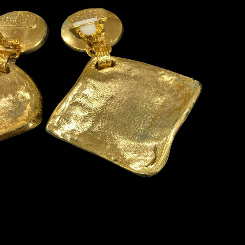 VERSACE Versace Earrings, Gold-Plated, Gold-Tone Hardware, with Box & Dust Bag, VERSACE Gold