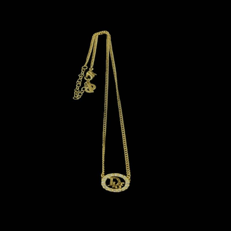 Dior Necklace, Gold-tone Hardware, Gold, Alloy with Rhinestones, Necklace