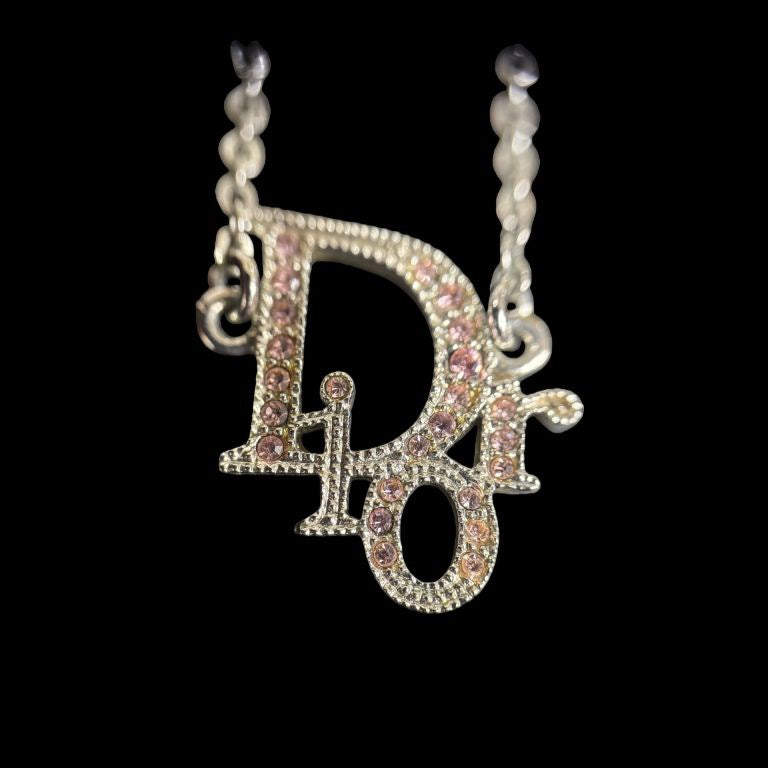 DIOR Dior Logo Rhinestone Necklace Silver Hardware DIOR Silver Alloy Diamond Logo Necklace