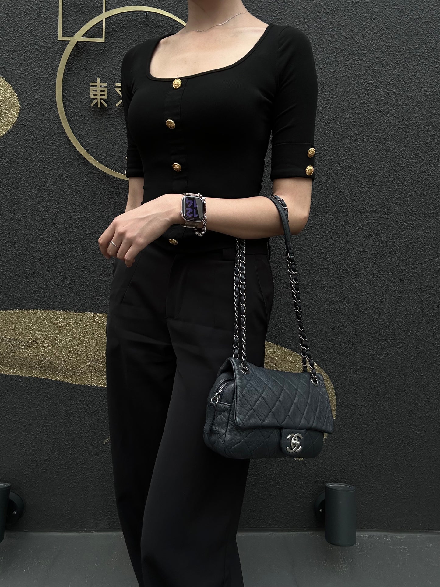 CHANEL Matelassé Shoulder Bag Black Lambskin Silver-Tone Hardware