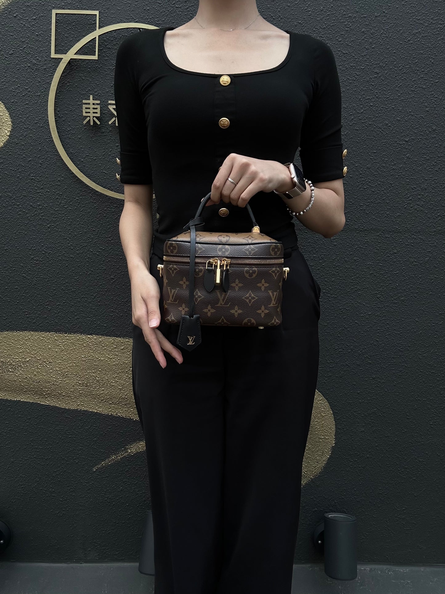 LOUIS VUITTON Vanity Reverse Monogram PVC Handbag Brown with Shoulder Strap