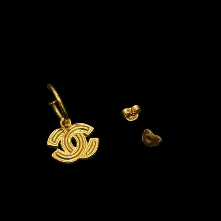 CHANEL Coco Mark earrings, with comments, 01P, with box, gold hardware, CHANEL alloy, double C logo stud and drop earrings