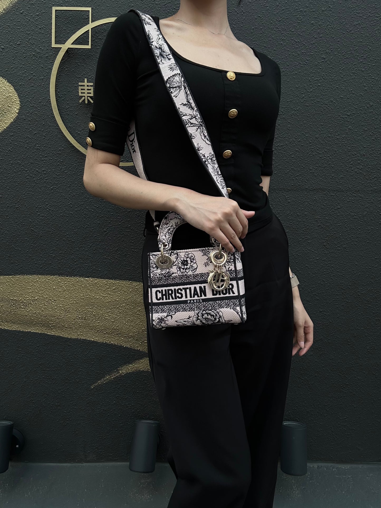 DIOR Monogram Lady Dior Canvas Handbag Off-white With Shoulder Strap
