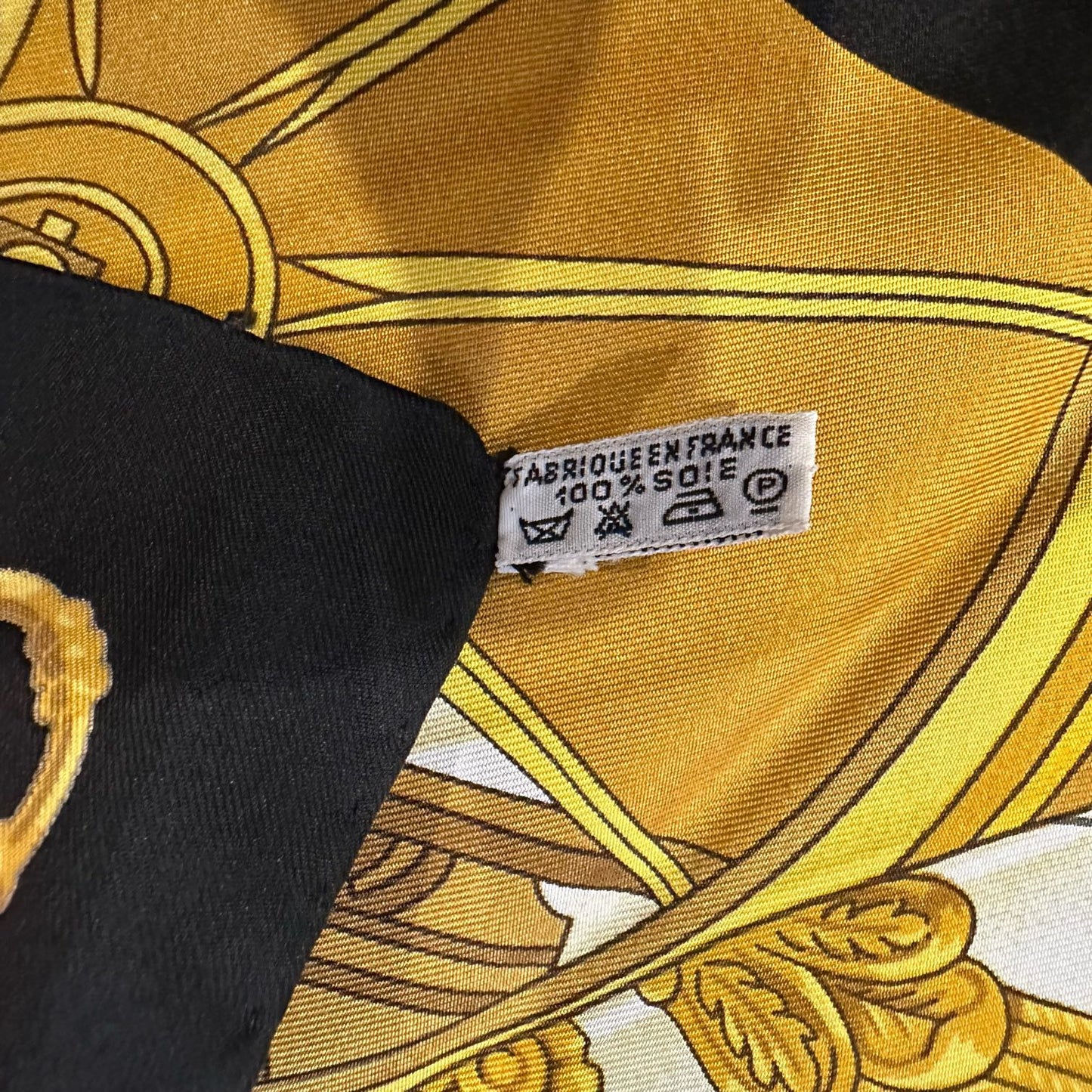 HERMES scarf, gold tone, with tag