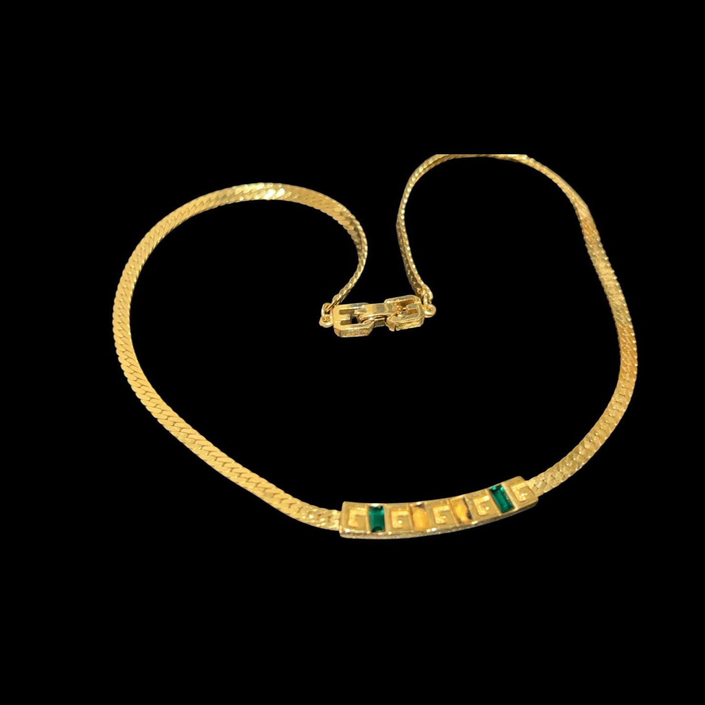 GIVENCHY Necklace, Gold Hardware, Green Stone, Alloy