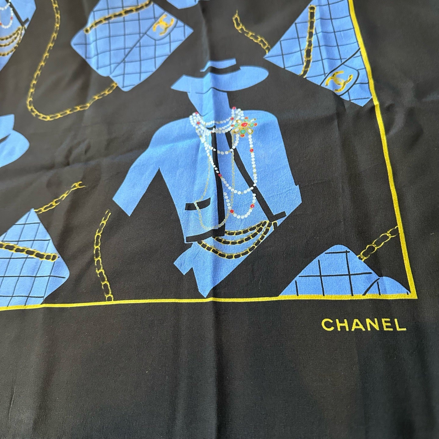 CHANEL Chanel Scarf Blue Black, No Wash Label