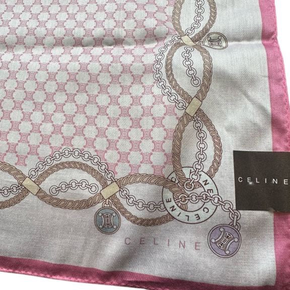CELINE Celine Handkerchief Pink Square Scarf Silk Scarf