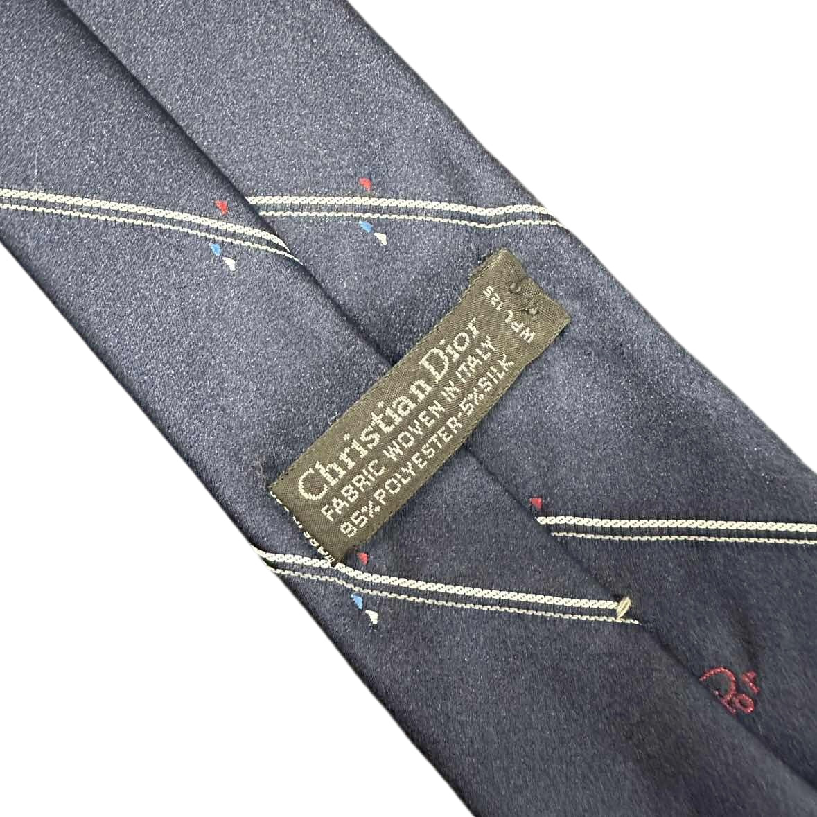 DIOR Polyester Silk Tie, Navy with Stripe Pattern